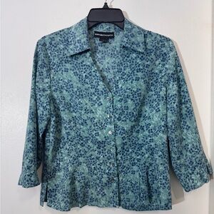 Norton McNaughton Teal and Blue Floral Blouse